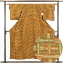 【中古】小紋 リサイクル着物 身丈153cm 裄61cm 前幅22cm 後幅28cm 袖丈46cm 正絹(シルク) レディース 袷仕立 格子 秋冬春用 茶色 裄...