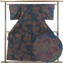 【中古】紬 リサイクル着物 身丈159cm 裄60cm 前幅22.5cm 後幅28cm 袖丈47cm 正絹(シルク) レディース 袷仕立 秋冬春用 紺地 裄SS...