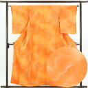 【中古】小紋 リサイクル着物 身丈157cm 裄62cm 前幅24cm 後幅28cm 袖丈55cm 正絹(シルク) レディース 袷仕立 秋冬春用 オレンジ地 裄...