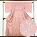 【中古】小紋 リサイクル着物 身丈159cm 裄62cm 前幅22.5cm 後幅28cm 袖丈49cm 正絹(シルク) レディース 袷仕立 秋冬春用 ピンク地 ...