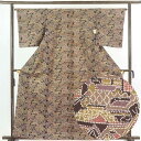【中古】紬 リサイクル着物 身丈162cm 裄64cm 前幅24cm 後幅30cm 袖丈49cm 正絹(シルク) レディース 袷仕立 秋冬春用 紫地 裄Mサイズ...