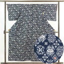 【中古】紬 リサイクル着物 身丈156cm 裄66cm 前幅26cm 後幅30cm 袖丈47cm 正絹(シルク) レディース 袷仕立 秋冬春用 紺地 裄Mサイズ...