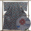 【中古】紬 リサイクル着物 身丈158cm 裄66cm 前幅25cm 後幅30cm 袖丈52cm 正絹(シルク) レディース 袷仕立 秋冬春用 黒地 裄Mサイズ...