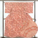 【中古】小紋 リサイクル着物 身丈160cm 裄62cm 前幅24cm 後幅28cm 袖丈50cm 正絹(シルク) レディース 袷仕立 秋冬春用 ピンク地 裄S...