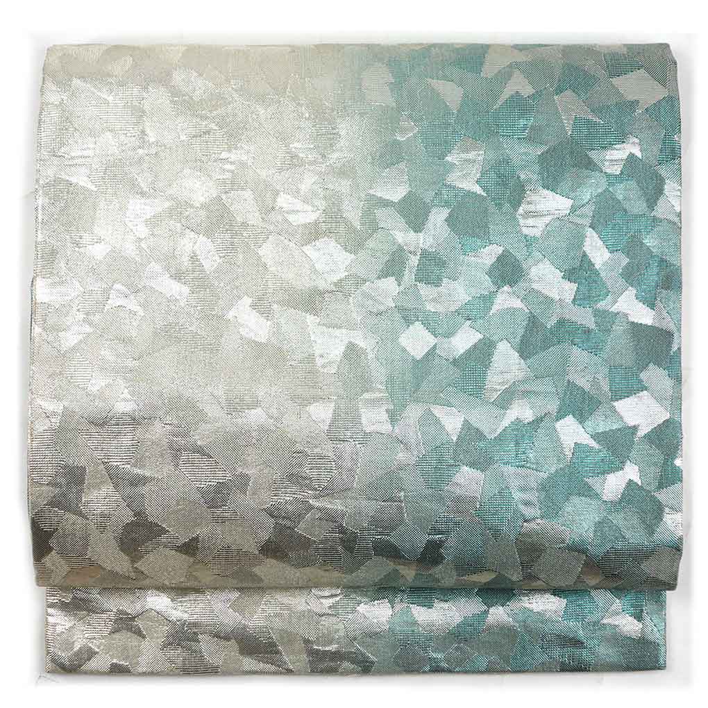 【中古】名古屋帯 リサイクル帯 幅30cm 長さ350cm レディース 無地 秋冬春用 正絹（シルク）シルバー 美品 リメイク リユース