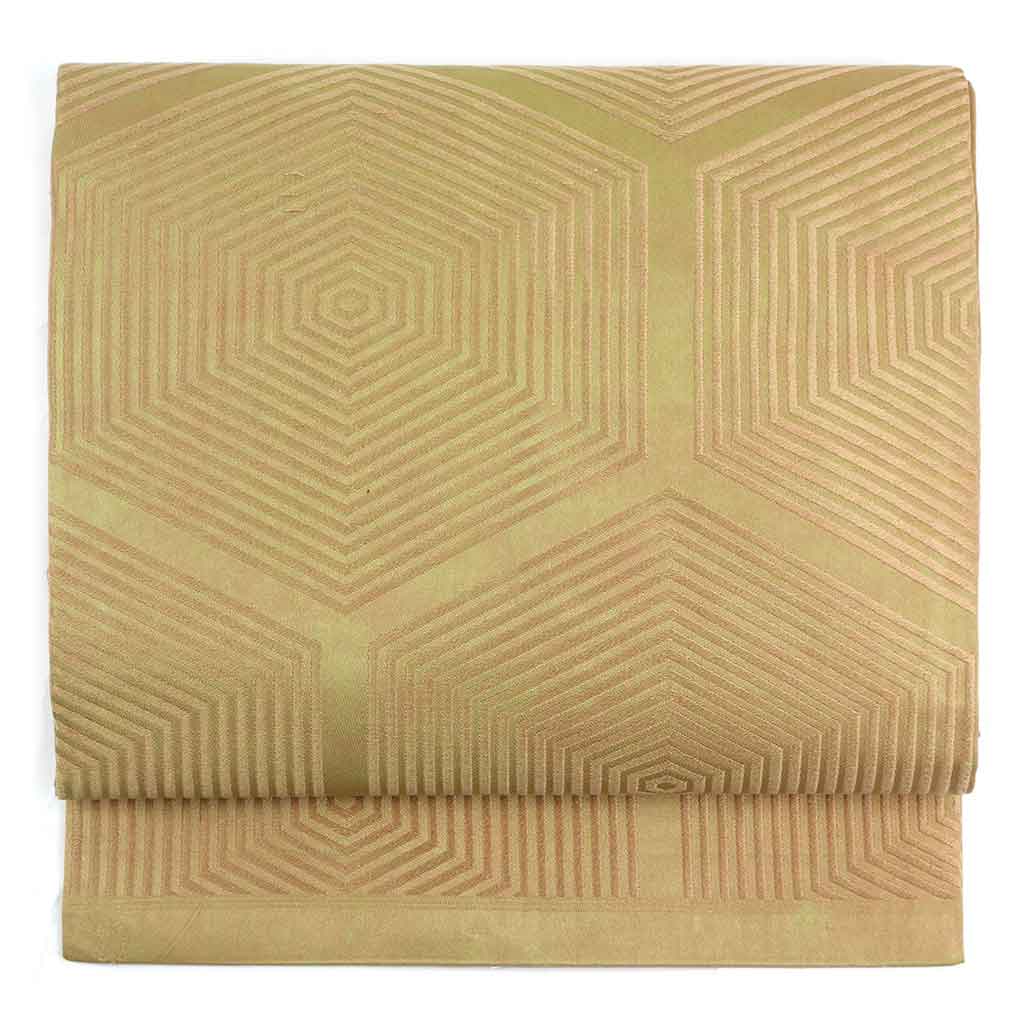 【中古】名古屋帯 リサイクル帯 幅30cm 長さ351cm レディース 亀甲 秋冬春用 正絹（シルク）ブラウン やや難 川島織物 リメイク リユース