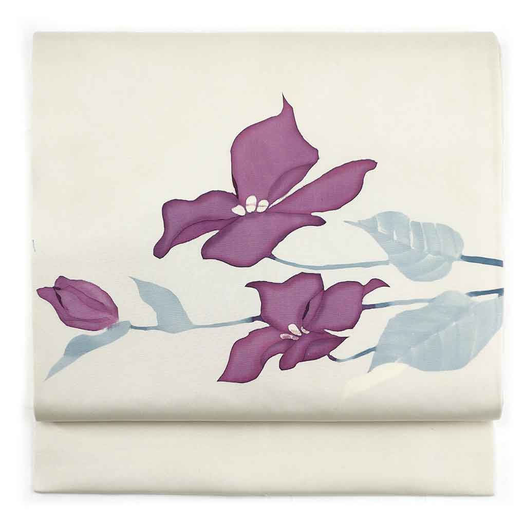 【中古】名古屋帯 リサイクル帯 幅30cm 長さ353cm レディース 花柄 秋冬春用 正絹（シルク）グレー やや難 リメイク リユース