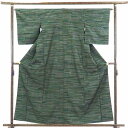【中古】紬 リサイクル着物 身丈159cm 裄64cm 前幅23cm 後幅30cm 袖丈50cm 正絹(シルク) レディース 袷仕立 秋冬春用 緑地 裄Mサイズ...