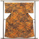 【中古】小紋 リサイクル着物 身丈158cm 裄65cm 前幅24cm 後幅28cm 袖丈48cm 正絹(シルク) レディース 袷仕立 秋冬春用 茶色 裄Mサイ...