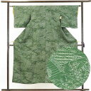 【中古】小紋 リサイクル着物 身丈152cm 裄62cm 前幅23cm 後幅28cm 袖丈45cm 正絹(シルク) レディース 袷仕立 秋冬春用 緑地 裄Sサイ...