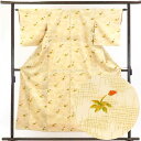 【中古】紬 リサイクル着物 身丈153cm 裄62cm 前幅23cm 後幅28.5cm 袖丈49cm 正絹(シルク) レディース 袷仕立 秋冬春用 黄色地 裄S...