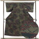 【中古】紬 リサイクル着物 身丈154cm 裄62cm 前幅22cm 後幅29cm 袖丈47cm 正絹(シルク) レディース 袷仕立 秋冬春用 黒地 裄Sサイズ...