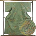 【中古】紬 リサイクル着物 身丈160cm 裄63cm 前幅22.5cm 後幅28cm 袖丈49cm 正絹(シルク) レディース 袷仕立 秋冬春用 緑地 裄Mサ...