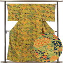 【中古】小紋 リサイクル着物 身丈159cm 裄64cm 前幅26cm 後幅30cm 袖丈49cm 正絹(シルク) レディース 袷仕立 秋冬春用 緑地 裄Mサイ...