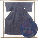 【中古】紬 リサイクル着物 身丈150cm 裄62cm 前幅25.5cm 後幅30cm 袖丈45cm 正絹(シルク) レディース 袷仕立 秋冬春用 紺地 裄Sサ...