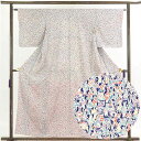 【中古】小紋 リサイクル着物 身丈157cm 裄63cm 前幅24cm 後幅29cm 袖丈48cm 正絹(シルク) レディース 袷仕立 秋冬春用 紺地 裄Mサイ...