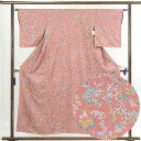 【中古】小紋 リサイクル着物 身丈155cm 裄62cm 前幅22.5cm 後幅28cm 袖丈48cm 正絹(シルク) レディース 袷仕立 秋冬春用 ピンク地 ...