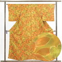 【中古】小紋 リサイクル着物 身丈156cm 裄64cm 前幅23cm 後幅29cm 袖丈49cm 正絹(シルク) レディース 袷仕立 秋冬春用 緑地 裄Mサイ...