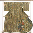 【中古】小紋 リサイクル着物 身丈162cm 裄66cm 前幅22cm 後幅30cm 袖丈49cm 正絹(シルク) レディース 袷仕立 秋冬春用 緑地 裄Mサイ...