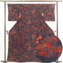【中古】小紋 リサイクル着物 身丈160cm 裄63cm 前幅22cm 後幅29cm 袖丈49cm 正絹(シルク) レディース 袷仕立 秋冬春用 黒地 裄Mサイ...