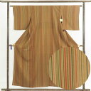 【中古】小紋 リサイクル着物 身丈156cm 裄62cm 前幅24cm 後幅28cm 袖丈47cm 正絹(シルク) レディース 袷仕立 縞 秋冬春用 茶色 裄S...