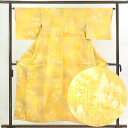 【中古】小紋 リサイクル着物 身丈155cm 裄64cm 前幅24cm 後幅28.5cm 袖丈44cm 正絹(シルク) レディース 袷仕立 秋冬春用 黄色地 裄...