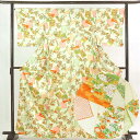 【中古】小紋 リサイクル着物 身丈165cm 裄67cm 前幅25cm 後幅30cm 袖丈48cm 正絹(シルク) レディース 袷仕立 秋冬春用 緑地 裄Lサイ...