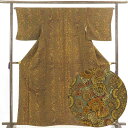 【中古】小紋 リサイクル着物 身丈162cm 裄65cm 前幅24cm 後幅28cm 袖丈47cm 正絹(シルク) レディース 袷仕立 秋冬春用 茶色 裄Mサイ...