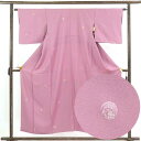 【中古】小紋 リサイクル着物 身丈155cm 裄63cm 前幅23.5cm 後幅29cm 袖丈44cm 正絹(シルク) レディース 袷仕立 秋冬春用 ピンク地 ...