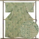 【中古】小紋 リサイクル着物 身丈157cm 裄63cm 前幅23cm 後幅28cm 袖丈45cm 正絹(シルク) レディース 袷仕立 秋冬春用 緑地 裄Mサイ...