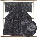 【中古】紬 リサイクル着物 身丈157cm 裄64cm 前幅26cm 後幅30cm 袖丈49cm 正絹(シルク) レディース 袷仕立 秋冬春用 黒地 裄Mサイズ...