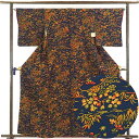 【中古】小紋 リサイクル着物 身丈161cm 裄64cm 前幅23cm 後幅28cm 袖丈48cm 正絹(シルク) レディース 袷仕立 秋冬春用 紺地 裄Mサイズ リユース