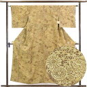 【中古】小紋 リサイクル着物 身丈155cm 裄62cm 前幅24cm 後幅29cm 袖丈45cm 正絹(シルク) レディース 袷仕立 秋冬春用 黄色地 裄Sサ...