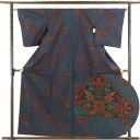 【中古】紬 リサイクル着物 身丈160cm 裄64cm 前幅23cm 後幅28cm 袖丈49cm 正絹(シルク) レディース 袷仕立 秋冬春用 紺地 裄Mサイズ...