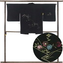 【中古】羽織 リサイクル着物 羽織丈80cm 裄66cm 袖丈48cm 袖幅34cm レディース 袷 刺繍 裄長 裄M-Lサイズ 秋冬春用 正絹(シルク)ブラッ...