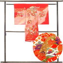 【中古】女児着物 リサイクル着物 女児用 袷 花柄 秋冬春用 正絹(シルク)レッド 美品 リメイク リユース