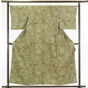 【中古】小紋 リサイクル着物 身丈158cm 裄65cm 前幅28cm 後幅30cm 袖丈48cm 正絹(シルク) レディース 袷仕立 秋冬春用 緑地 裄Mサイ...