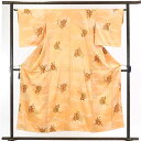 【中古】小紋 リサイクル着物 身丈155cm 裄65cm 前幅24cm 後幅29cm 袖丈49cm 正絹(シルク) レディース 袷仕立 秋冬春用 オレンジ地 裄Mサイズ リユース