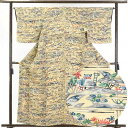 【中古】小紋 リサイクル着物 身丈160cm 裄64cm 前幅24cm 後幅28cm 袖丈49cm 正絹(シルク) レディース 袷仕立 秋冬春用 茶色 裄Mサイ...