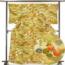 【中古】小紋 リサイクル着物 身丈167cm 裄66cm 前幅24cm 後幅29cm 袖丈56cm 正絹(シルク) レディース 袷仕立 秋冬春用 緑地 裄Mサイ...
