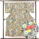 【中古】小紋 リサイクル着物 身丈152cm 裄65cm 前幅22cm 後幅29cm 袖丈48cm 正絹(シルク) レディース 袷仕立 秋冬春用 黒地 裄Mサイ...