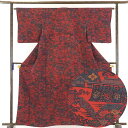 【中古】小紋 リサイクル着物 身丈162cm 裄63cm 前幅23cm 後幅29cm 袖丈49cm 正絹(シルク) レディース 袷仕立 秋冬春用 赤地 裄Mサイ...