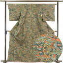 【中古】小紋 リサイクル着物 身丈162cm 裄63cm 前幅23cm 後幅28cm 袖丈49cm 正絹(シルク) レディース 袷仕立 秋冬春用 緑地 裄Mサイ...
