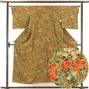 【中古】小紋 リサイクル着物 身丈153cm 裄64cm 前幅23.5cm 後幅29cm 袖丈46cm 正絹(シルク) レディース 袷仕立 秋冬春用 茶色 裄M...