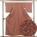 【中古】小紋 リサイクル着物 身丈158cm 裄63cm 前幅24.5cm 後幅28cm 袖丈49cm 正絹(シルク) レディース 袷仕立 桜 秋冬春用 茶色 ...