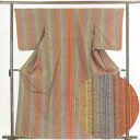 【中古】紬 リサイクル着物 身丈162cm 裄66cm 前幅24cm 後幅30cm 袖丈53cm 正絹(シルク) レディース 袷仕立 縞 秋冬春用 茶色 裄Mサ...