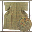 【中古】紬 リサイクル着物 身丈153cm 裄62cm 前幅24.5cm 後幅30cm 袖丈51cm 正絹(シルク) レディース 袷仕立 秋冬春用 緑地 裄Sサ...