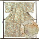 【中古】小紋 リサイクル着物 身丈155cm 裄64cm 前幅25cm 後幅31cm 袖丈47cm 正絹(シルク) レディース 袷仕立 秋冬春用 緑地 裄Mサイ...