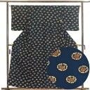 【中古】小紋 リサイクル着物 身丈159cm 裄64cm 前幅26cm 後幅31cm 袖丈49cm 正絹(シルク) レディース 袷仕立 秋冬春用 紺地 裄Mサイ...