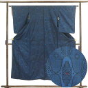 【中古】紬 リサイクル着物 身丈152cm 裄63cm 前幅23cm 後幅28cm 袖丈57cm 正絹(シルク) レディース 袷仕立 秋冬春用 紺地 裄Mサイズ...